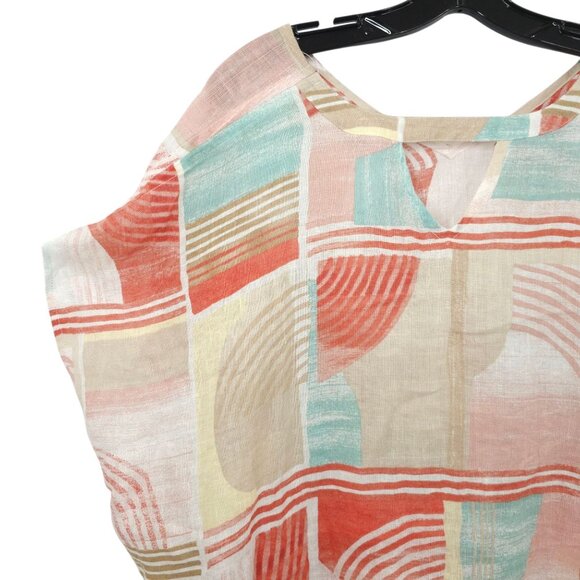 Chicos Linen Poncho Blouse Womens Size S/M Geometric Keyhole Back Pullover - Picture 13 of 16